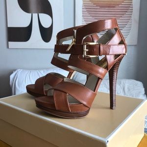 Michael Kors Anya Zip Leather Platform Sandals